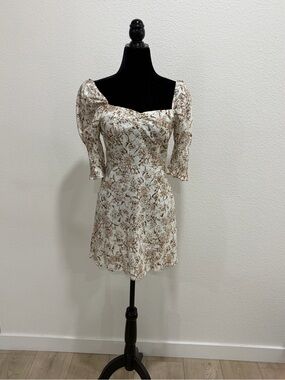 miami Cream Mini Dress with Brown Floral Print